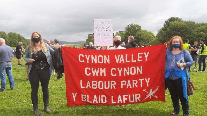 With the Cynon Valley CLP banner at the walk for jobs in Caerphilly