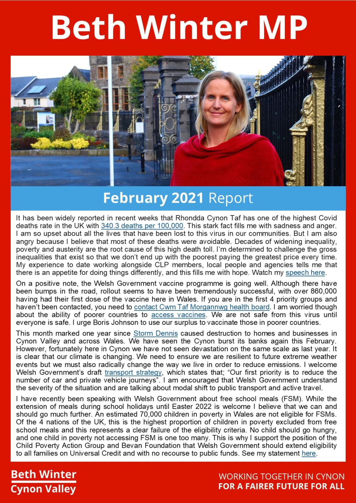 February Newsletter Beth Winter Labour MP for Cynon Valley Beth